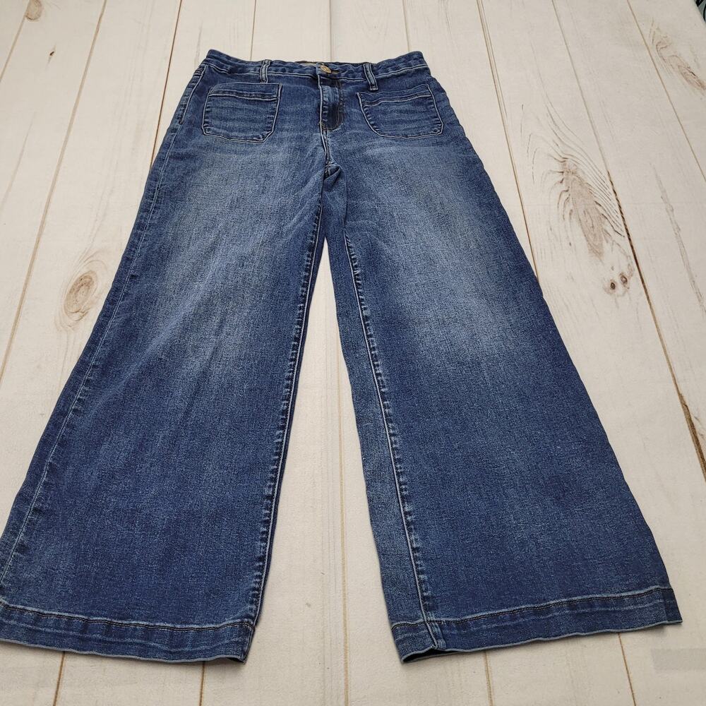 Kut from the Kloth Meg high rise wide leg patch jeans crop 4 stretch sailor